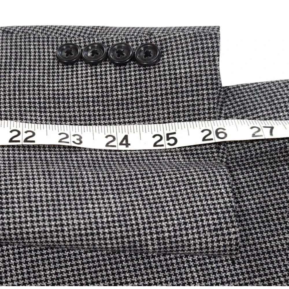 Jos A Bank Silk‎ Wool Sport Coat Men's Size 42L Black White Houndstooth 2 Button